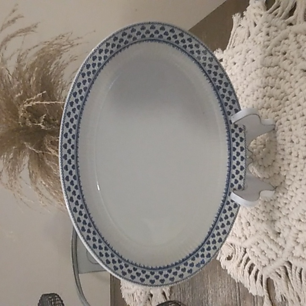Vtg Adams Brentwood Ironstone Blue Clover Wedgewood 11 3/4" Oval Serving Platter